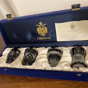 Faberge Crystal Imperial Collection Na Zdorovye Vodka Set, Black Cut To Clear